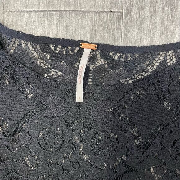 Free People Walking to the Sun Black Lace Mini Dress 0 Ruffle Sheer Tunic Top - Picture 13 of 16